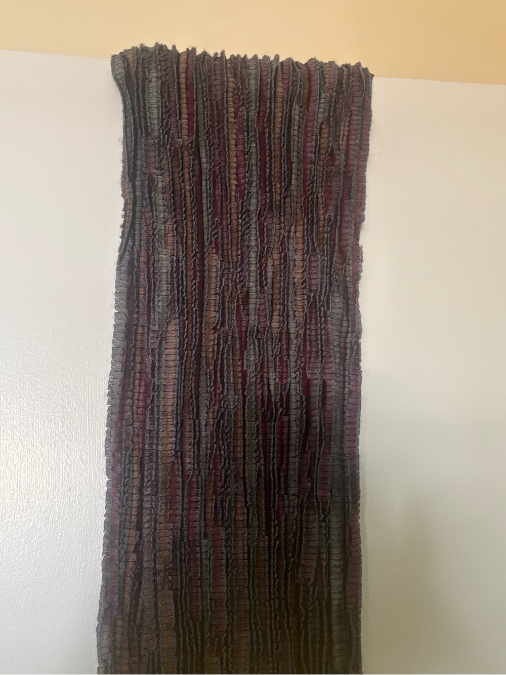 Sevya Handmade Wool/Silk Scarf in dark gray multi with fringe
